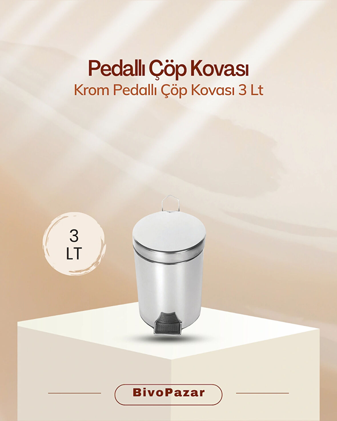 Krom Pedallı Çöp Kovası 3 Lt.
