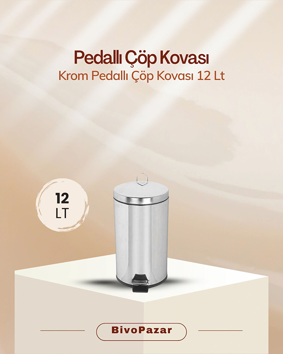 Krom Pedallı Çöp Kovası 12 LT