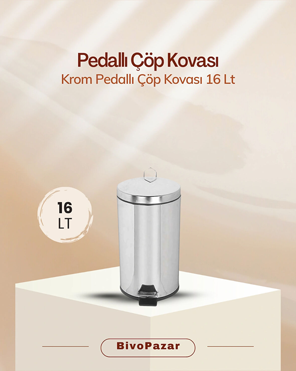 Krom Pedallı Çöp Kovası 16 Lt.
