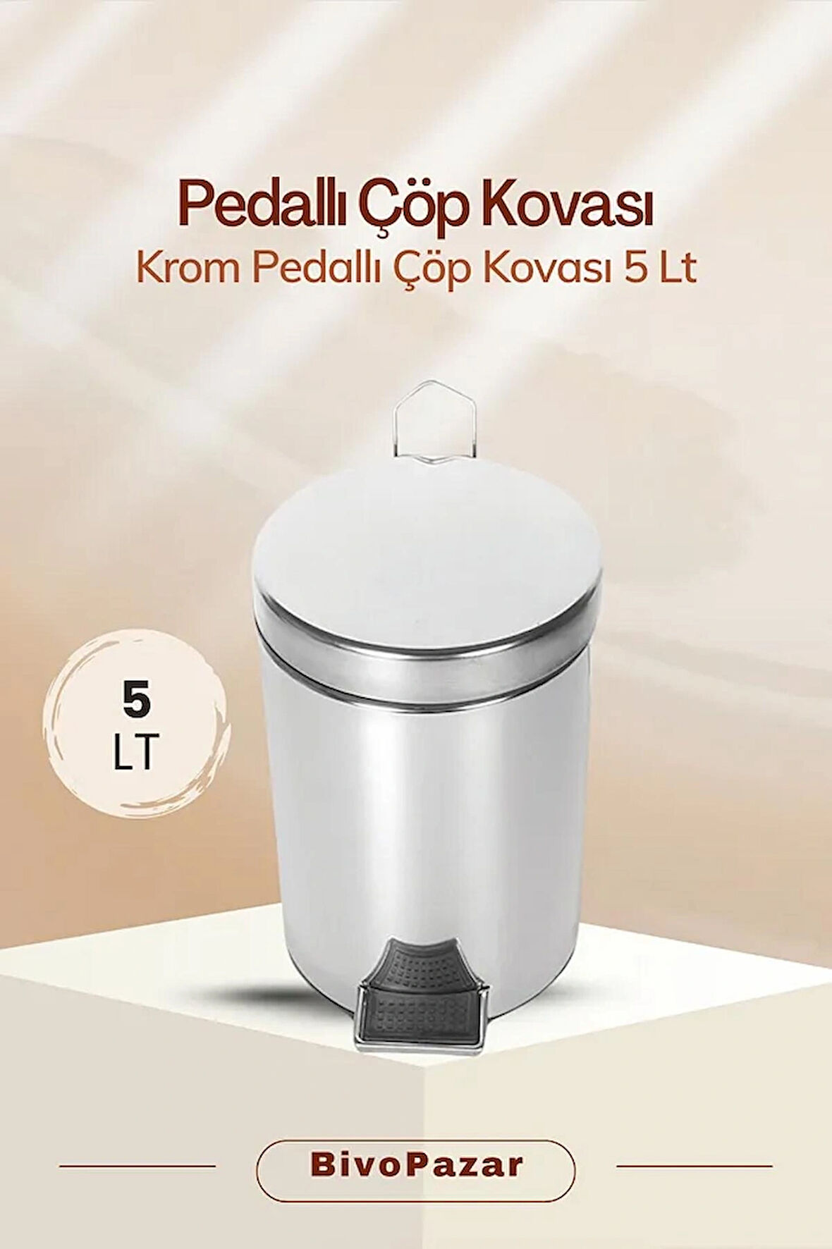 Krom Pedallı Çöp Kovası 5 Lt.
