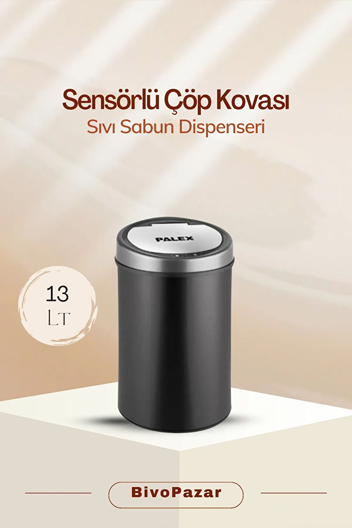 Palex (BivoPazar) Sensörlü Çöp Kovası Şarjlı otomatik çöp kovası 13 Lt