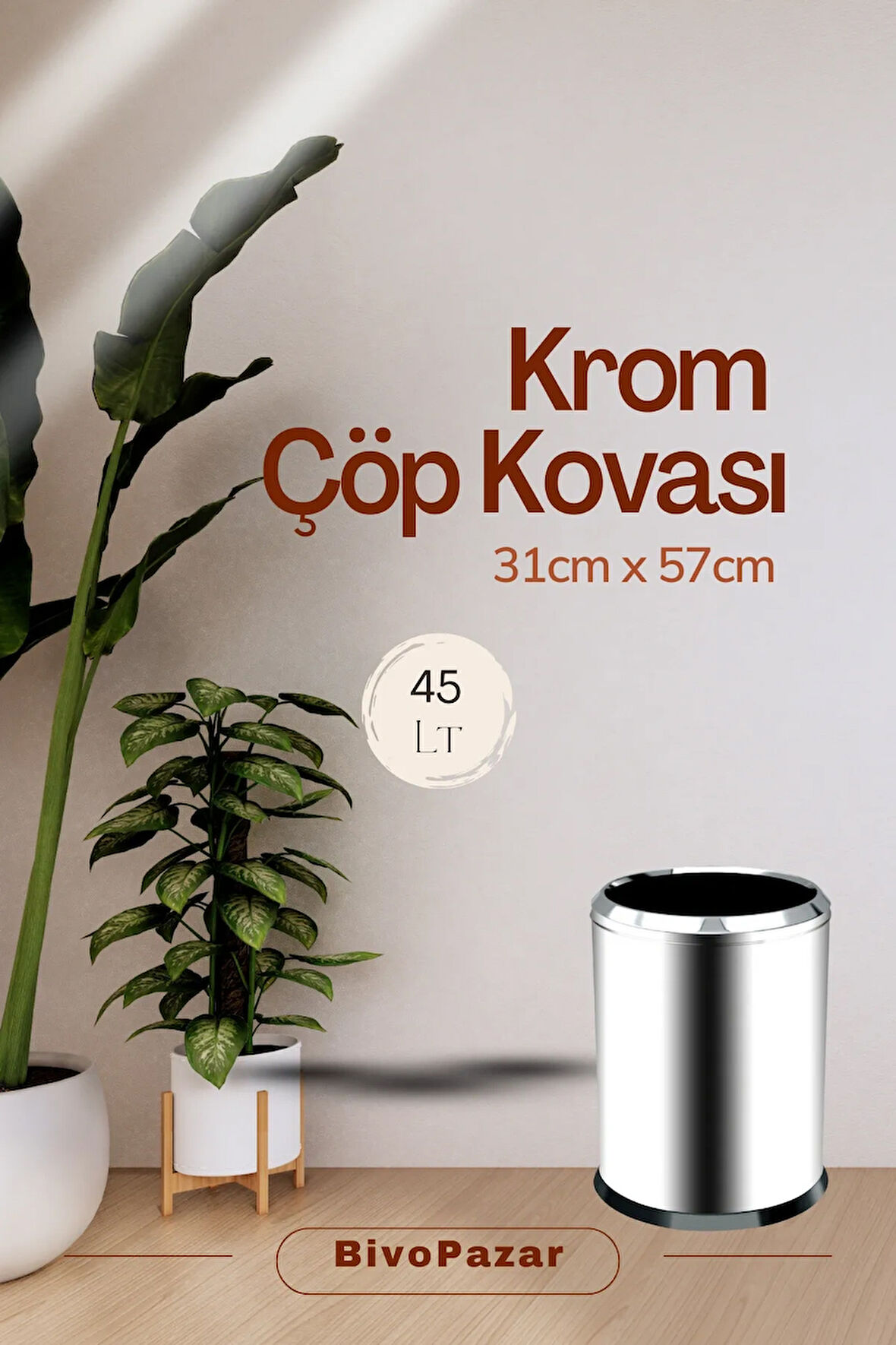 Palex Krom Çemberli Çöp Kovası 45 Lt