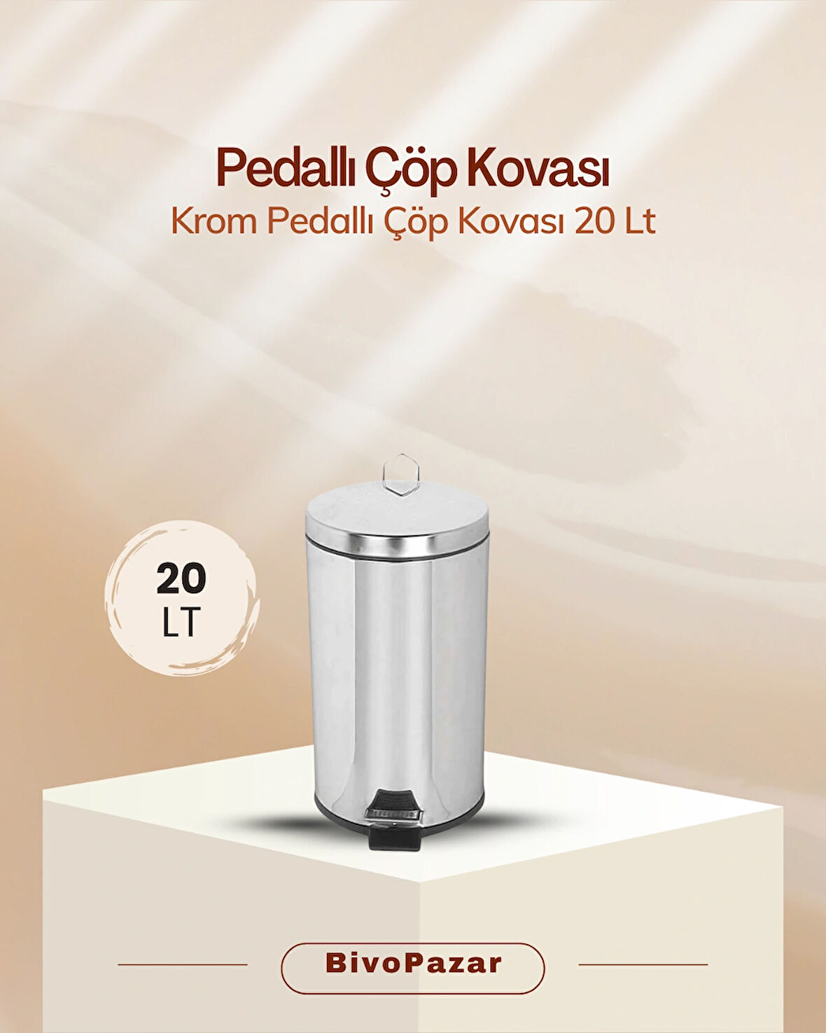 Krom Pedallı Çöp Kovası 20 Lt.