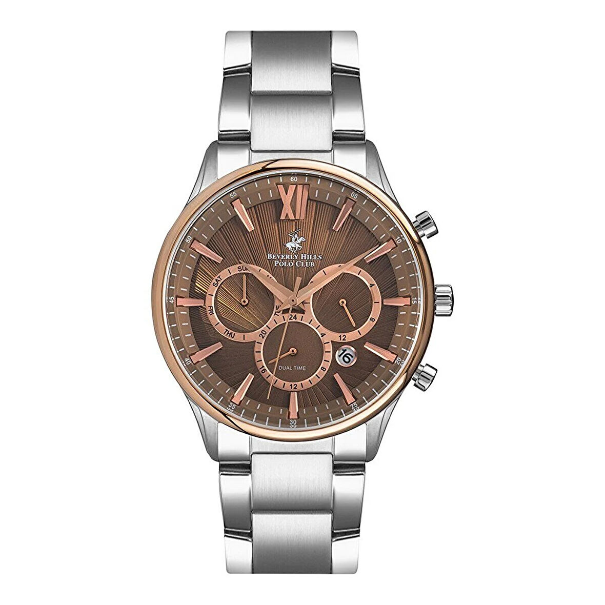 Beverly Hills Polo Club BP3001X.540 Erkek Kol Saati | 42 mm, Rose Gold Bezel, Kahverengi Kadran, Seramik Safir Kaplamalı Cam
