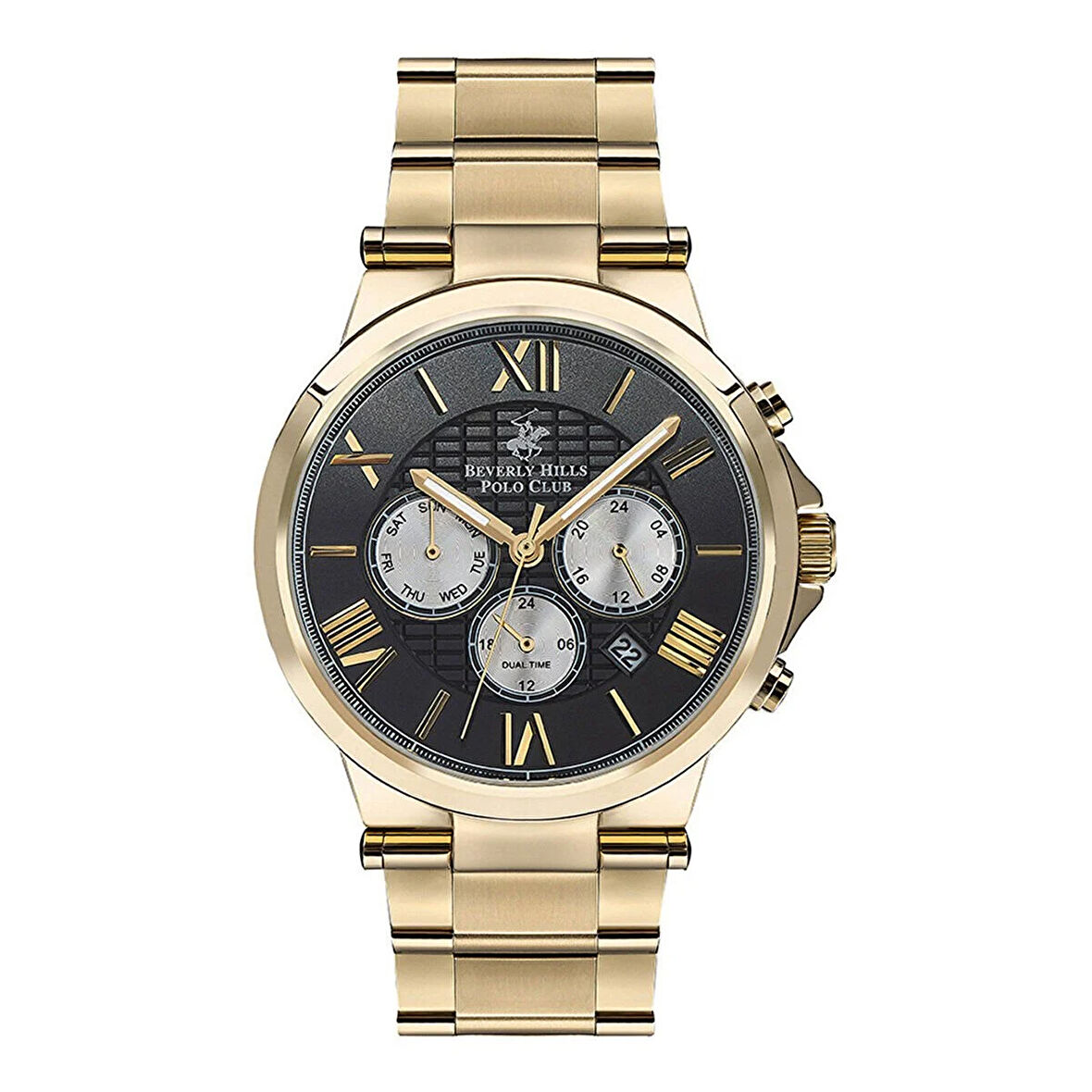 Beverly Hills Polo Club BP3123X.150 Erkek Kol Saati | 45 mm Altın Paslanmaz Çelik, Siyah Kadran