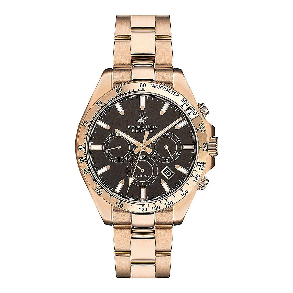 Beverly Hills Polo Club BP3127X.440 Erkek Kol Saati | 42 mm Rose Gold Paslanmaz Çelik, Kahverengi Kadran