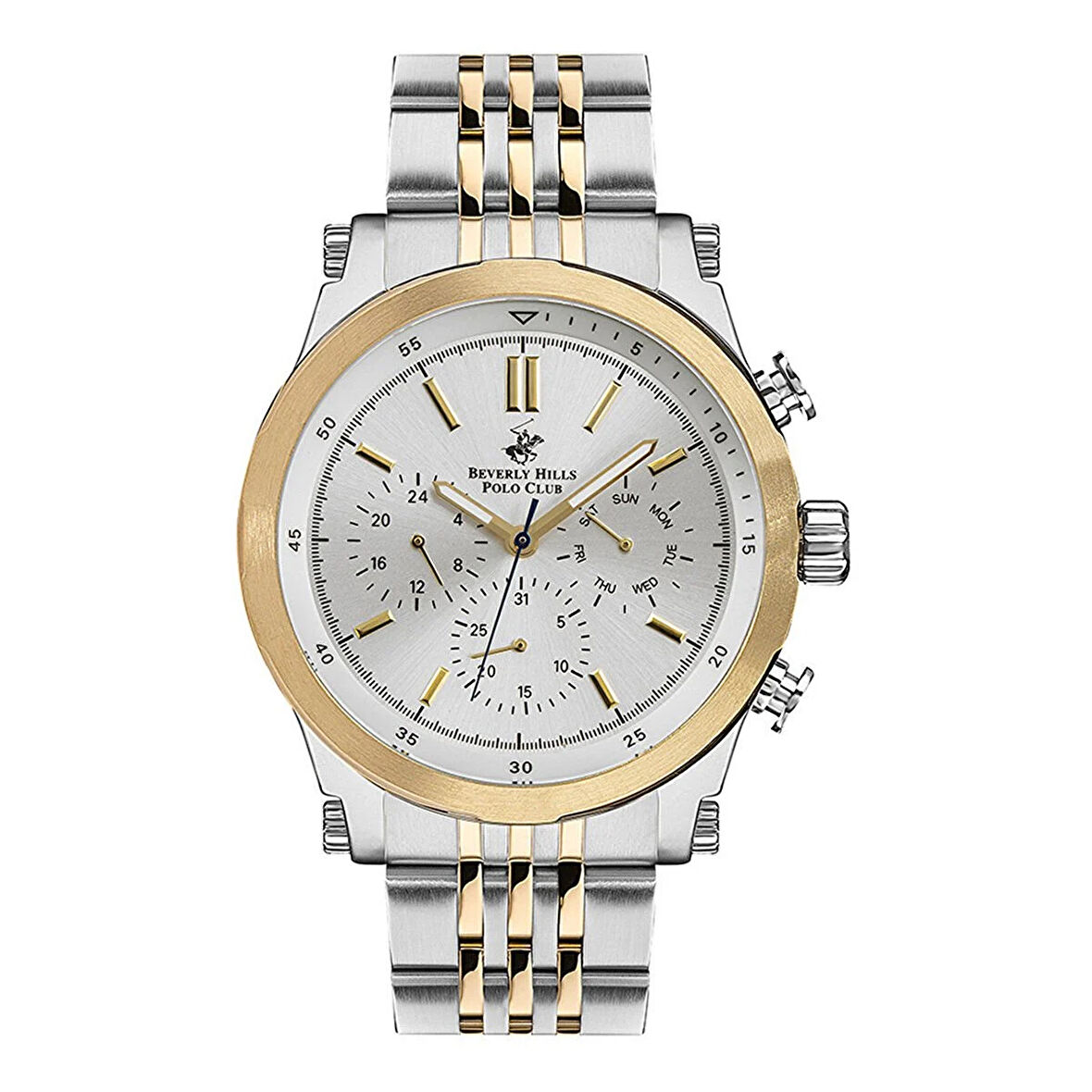 Beverly Hills Polo Club BP3142X.330 Erkek Kol Saati – Silver Gold Çelik Kasa ve Kordon, Multifonksiyon Quartz Mekanizma