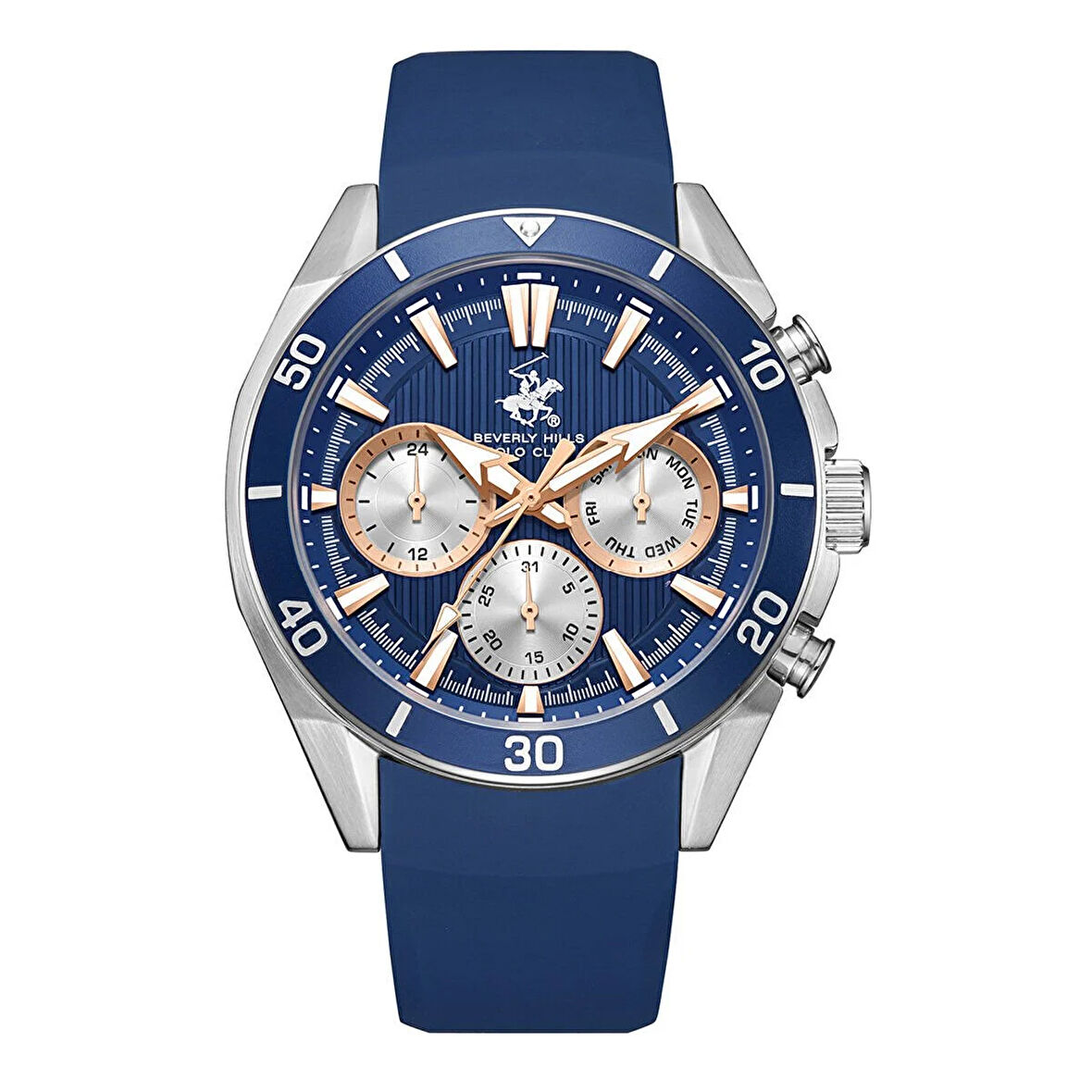 Beverly Hills Polo Club BP3730X.399 Unisex Kol Saati | Lacivert Silikon Kordon & Rose Gold Detaylar