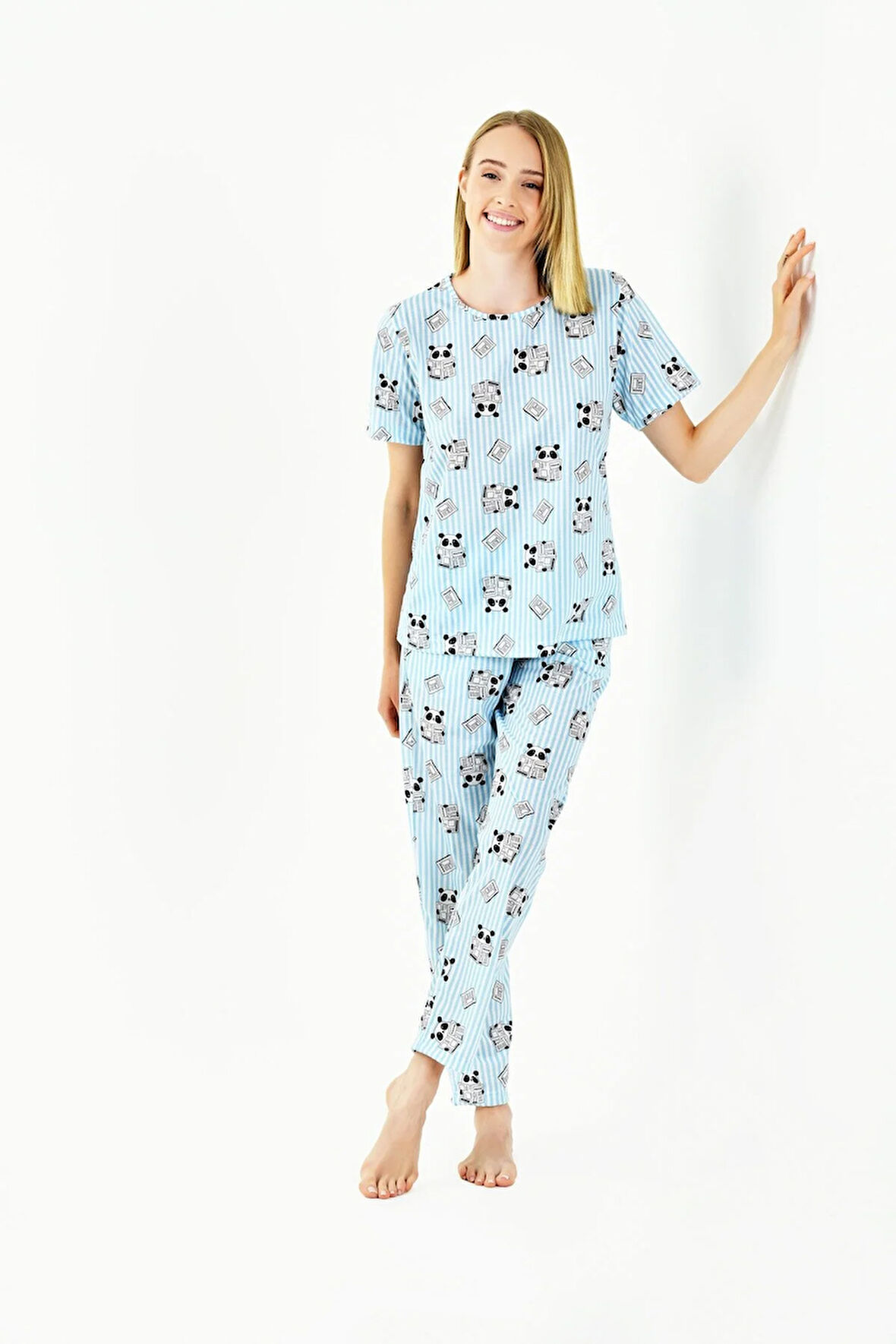 Yeni Inci Panda Baskı Kadın Pijama Takımı