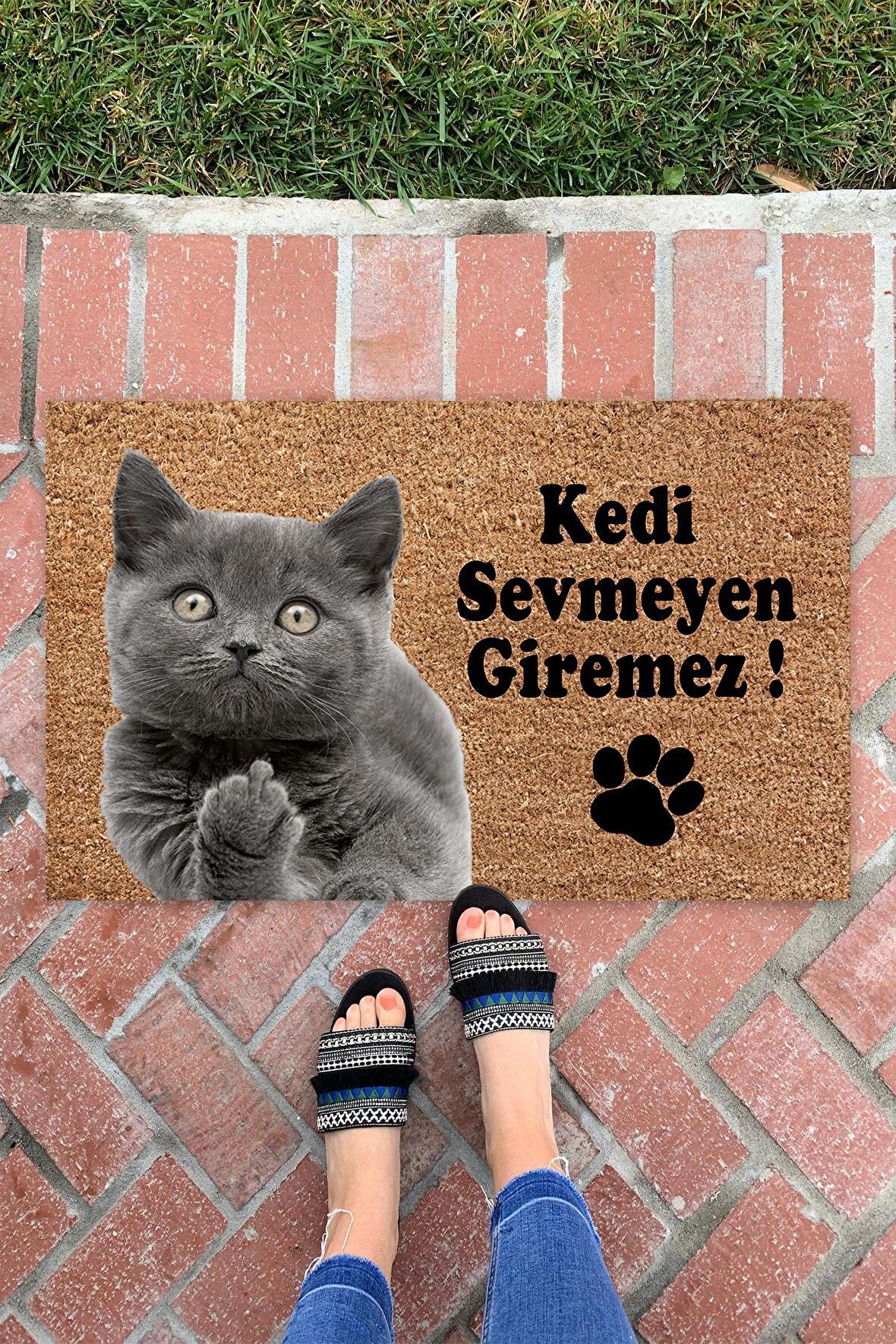 Kedi Sevmeyen Giremez İç ve Dış Mekan Dekoratif Çok Amaçlı Kapı Önü Paspası