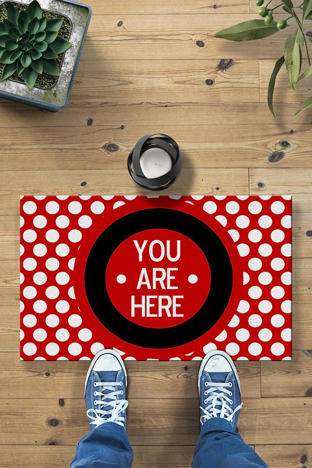 You are Here Puantiye Dekoratif Çok Amaçlı Kapı Önü Paspası 45x70