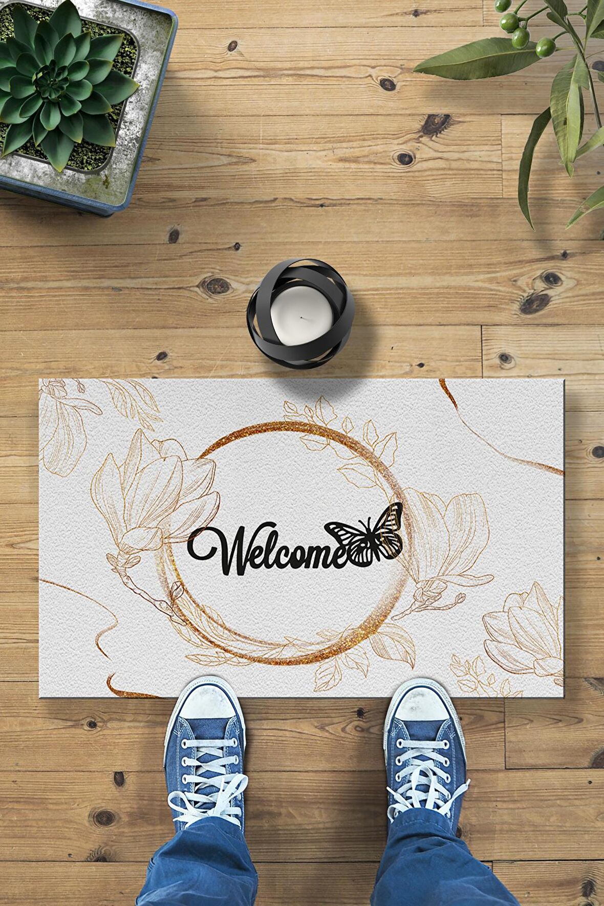 Welcome Kelebek Dekoratif İç ve Dış Mekan Paspası 45x70