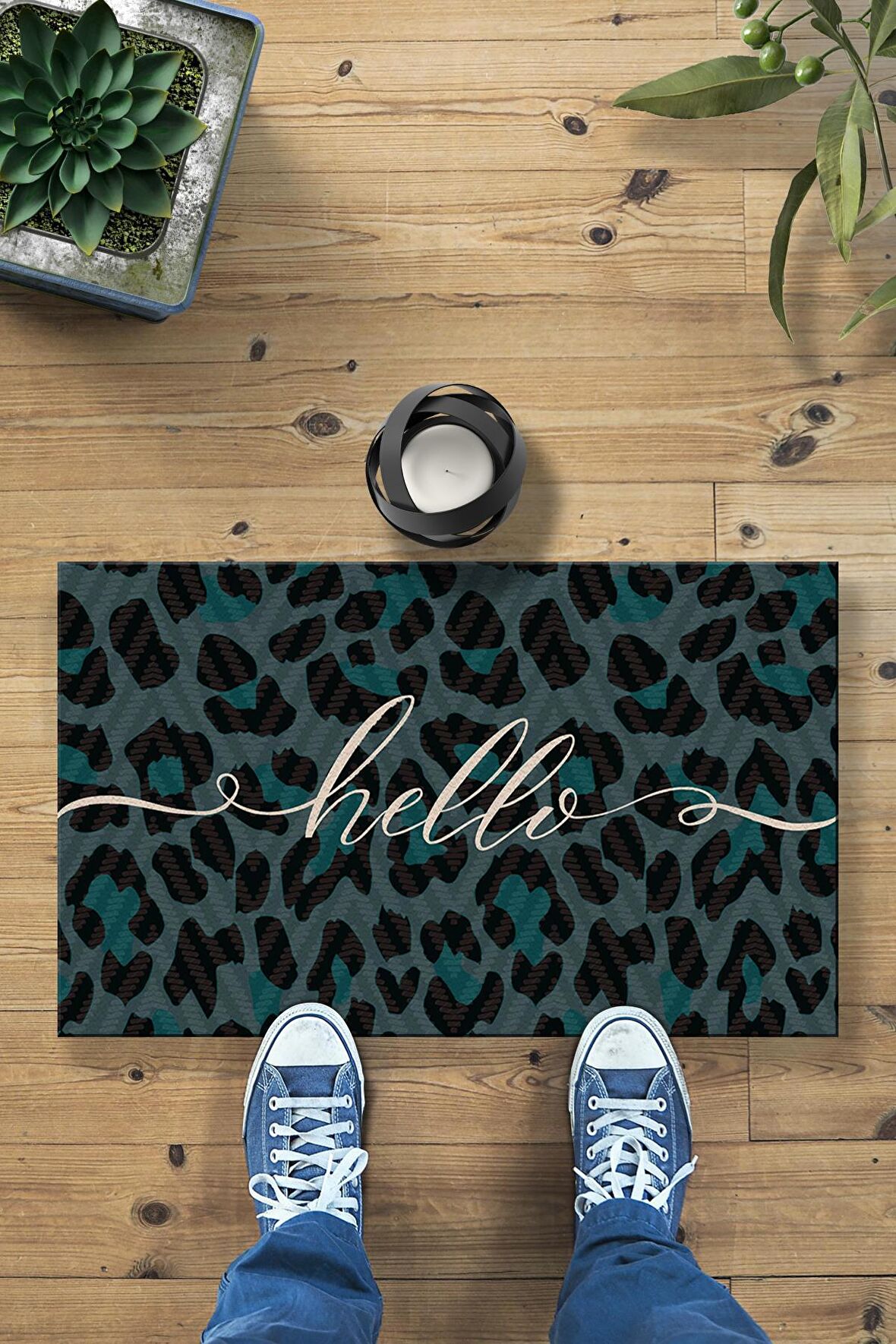 Hello Leopard Goodbye Çok Amaçlı Dekoratif Kapı Önü Paspası 45x70