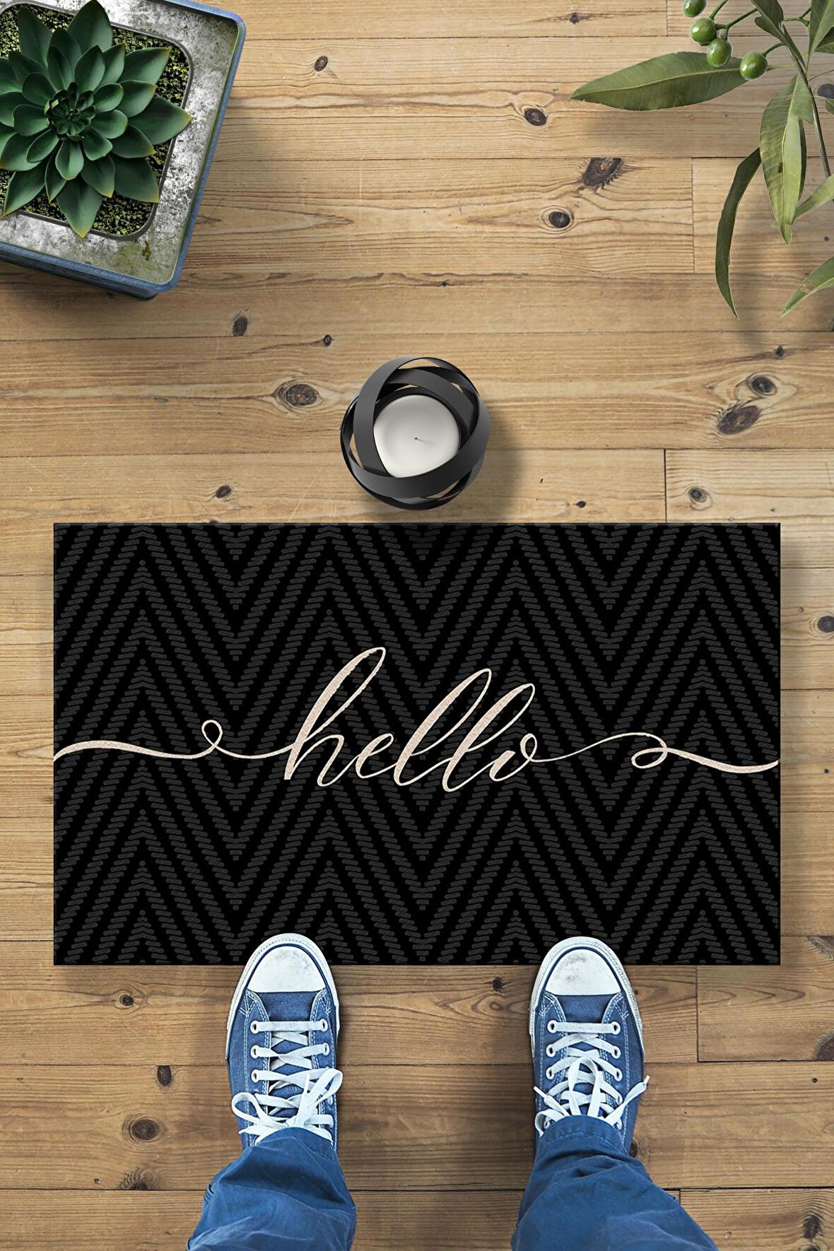 Hello Zigzag Dekoratif Çok Amaçlı Kapı Önü Paspası 45x70