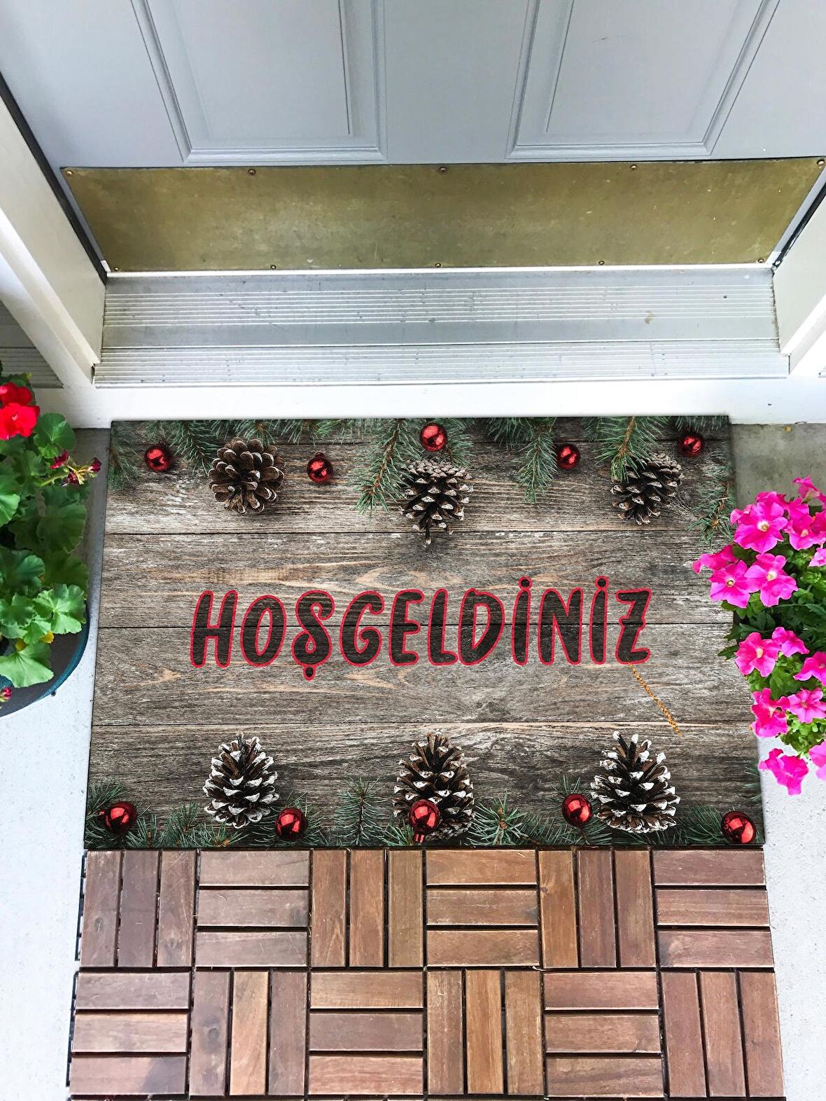 Hoşgeldiniz Ahşap Kapı Önü Paspası Dekoratif Kapı Paspası Dış Mekan Paspas Ev Içi Paspası 45x70cm