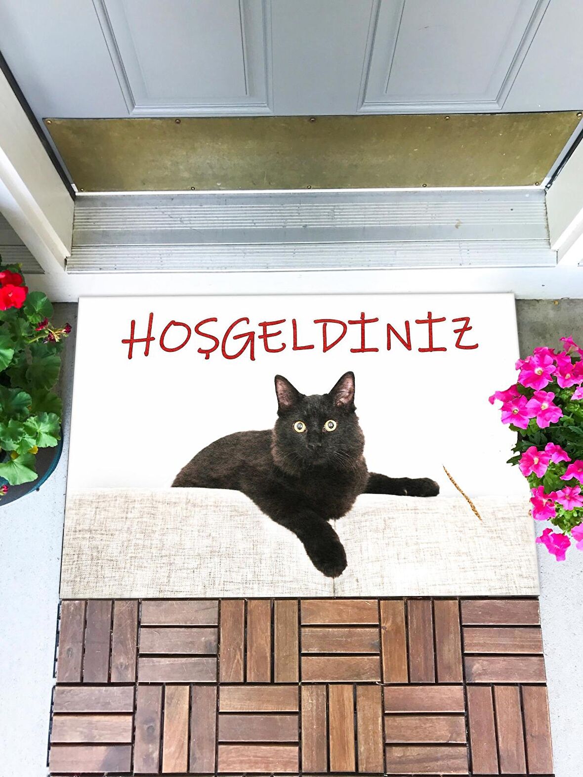 Siyah Kedi Hoşgeldiniz Kapı Önü Paspası Dekoratif Kapı Paspası Dış Mekan Paspas Ev Içi Paspası 45x70cm