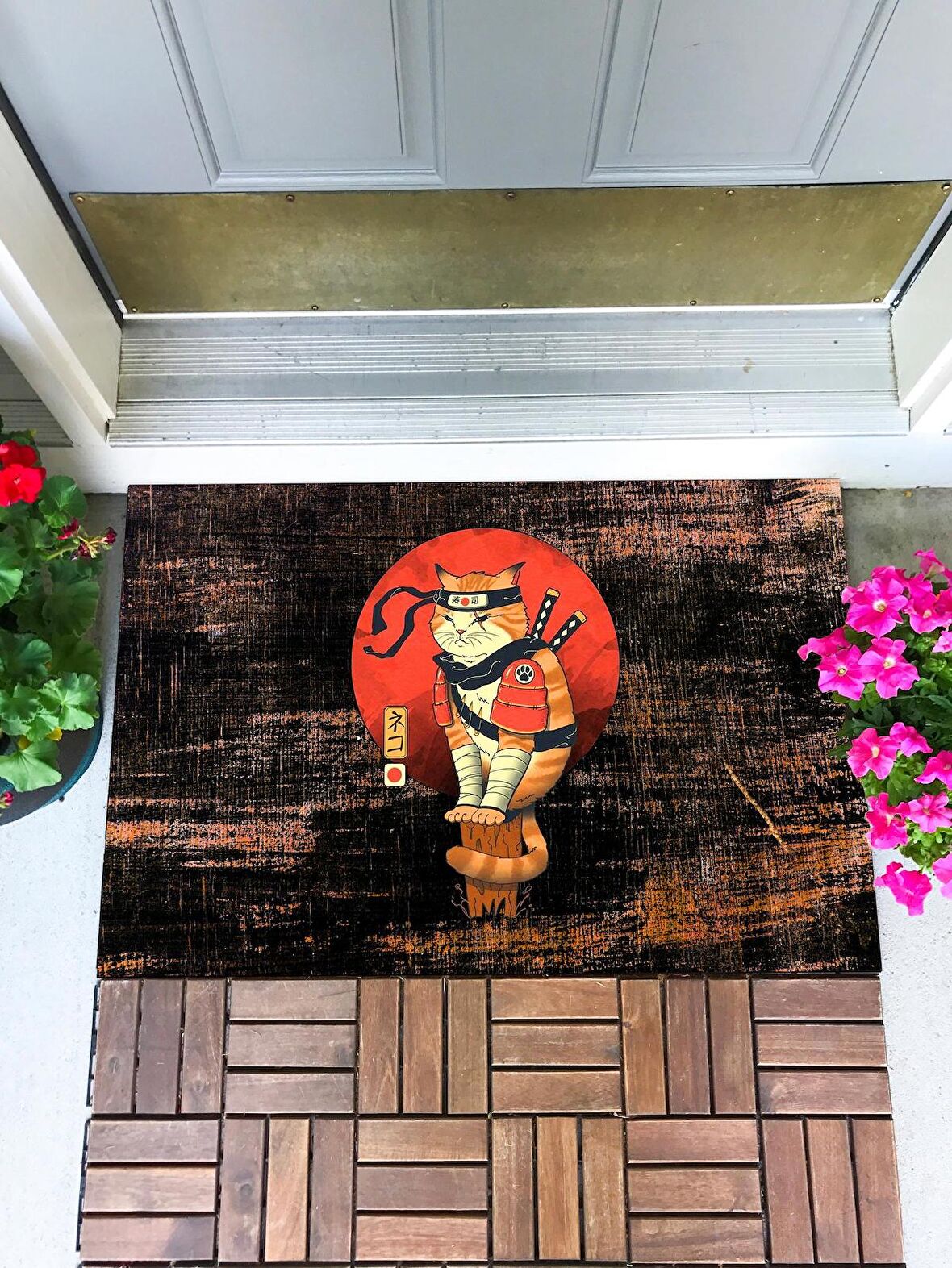 Ninja Kedi Kapı Önü Paspası Dekoratif Kapı Paspası Dış Mekan Paspas Ev Içi Paspası 45x70cm