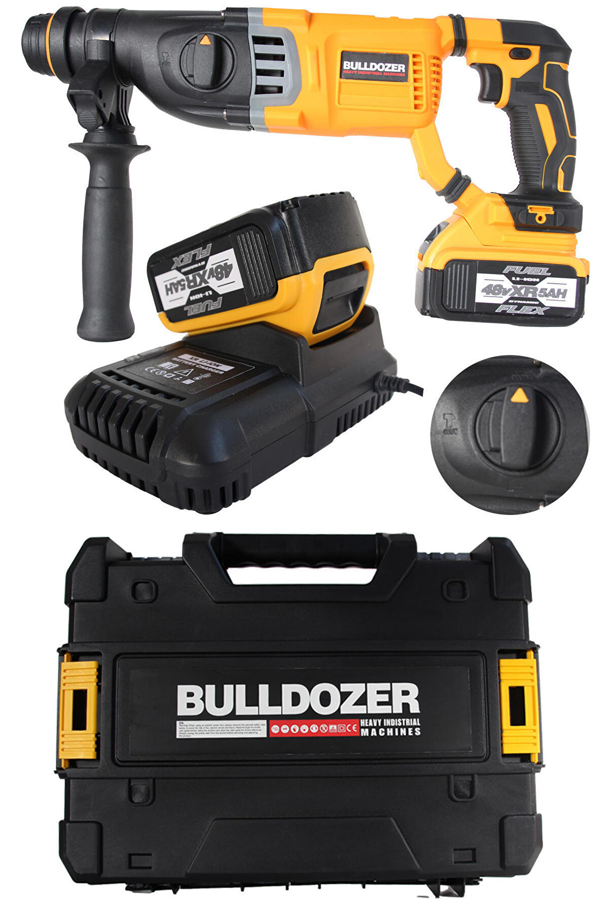 Bulldozer PROFESYONEL Kömürsüz Motor 48v Çift Akülü Kırıcı Delici 5Ah 26mm Hilti