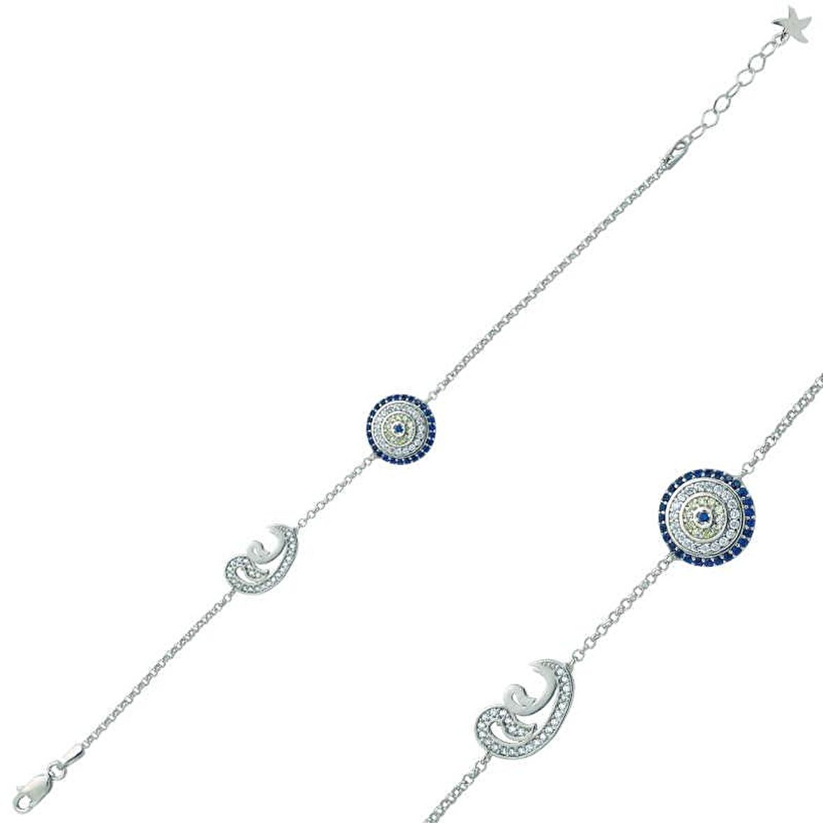 Gümüş Nazarlı Çift Vav Kadın Bileklik 