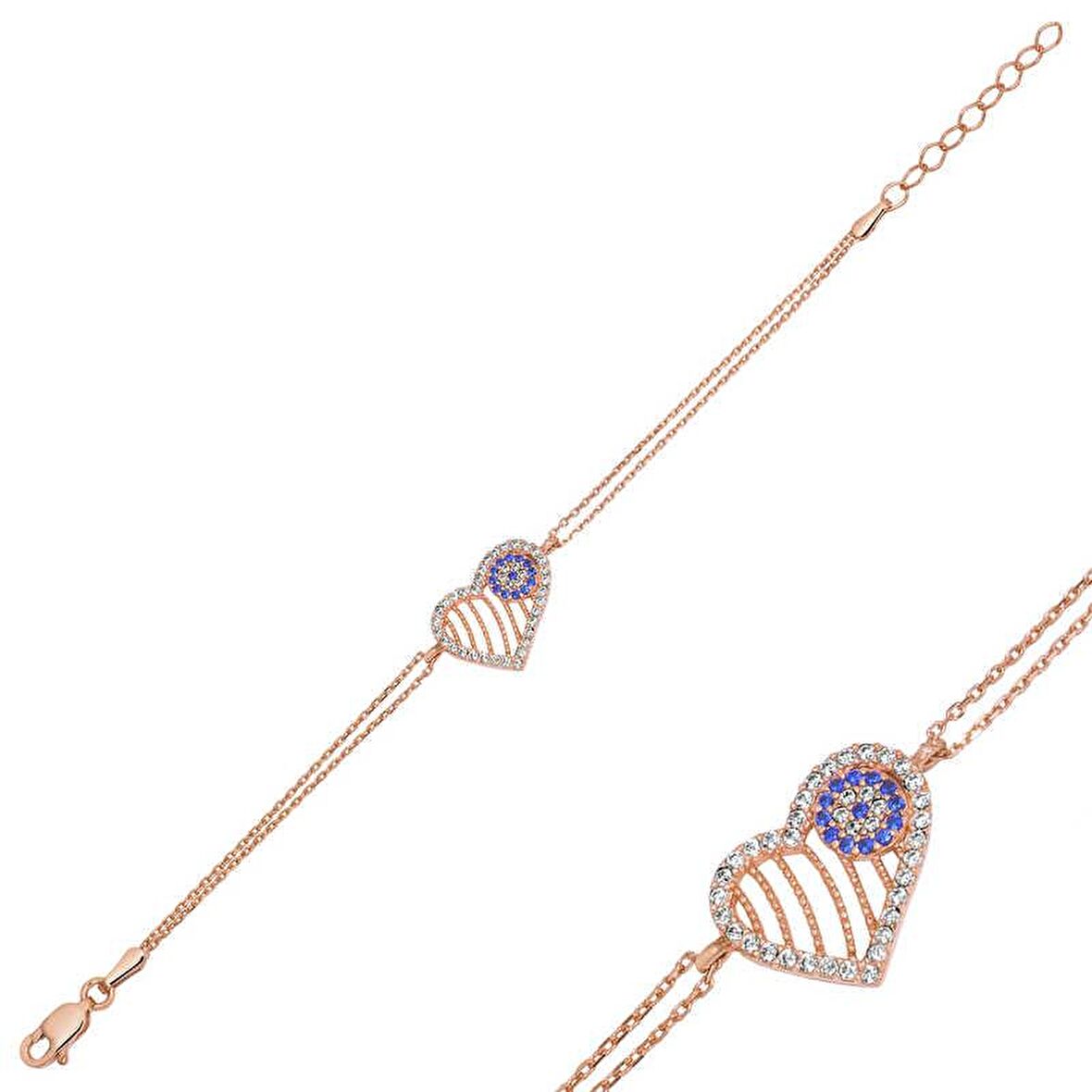 Gümüş Nazarlı Kalp Kadın Bileklik