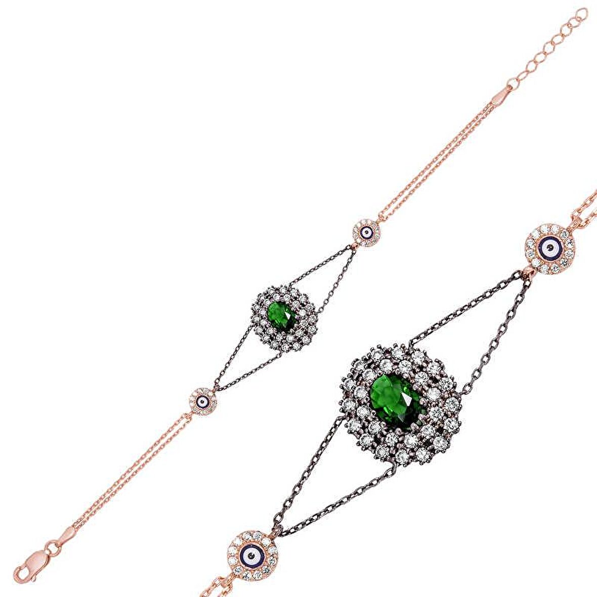 Gümüş Yeşil Taşlı Otantik Kadın Bileklik