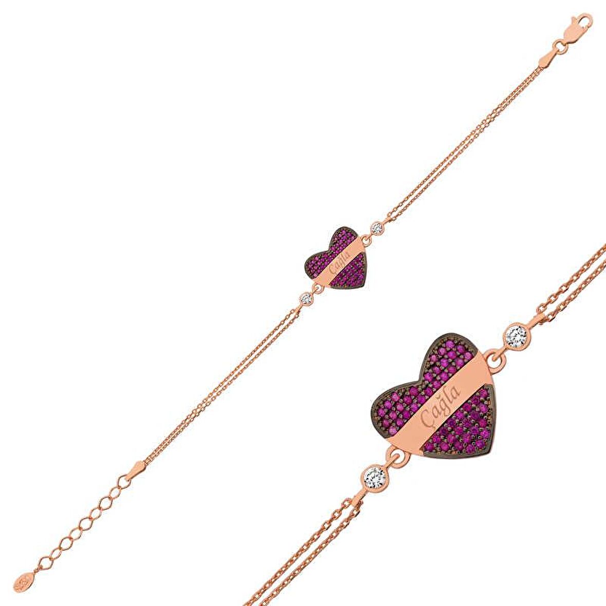 Gümüş Kırmızı Kalp İsimli Kadın Bileklik 