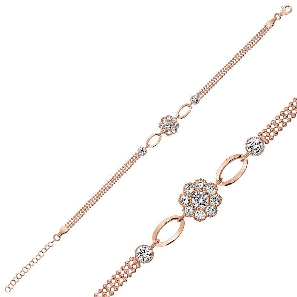 Gümüş Çiçek Modelli Bileklik 