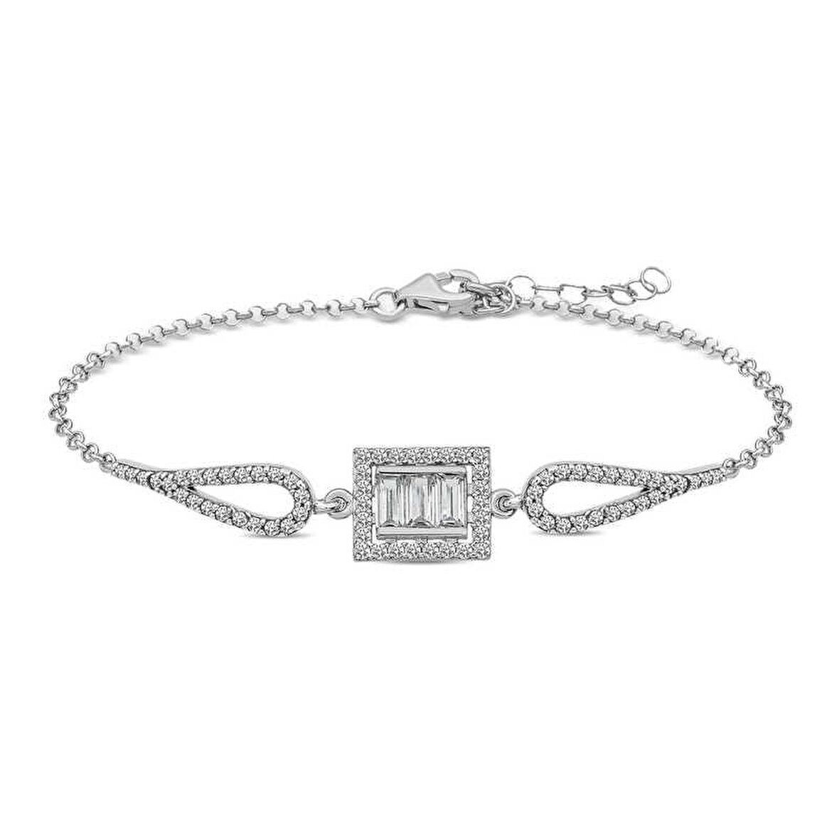 Gümüş Baget Taşlı Bileklik 