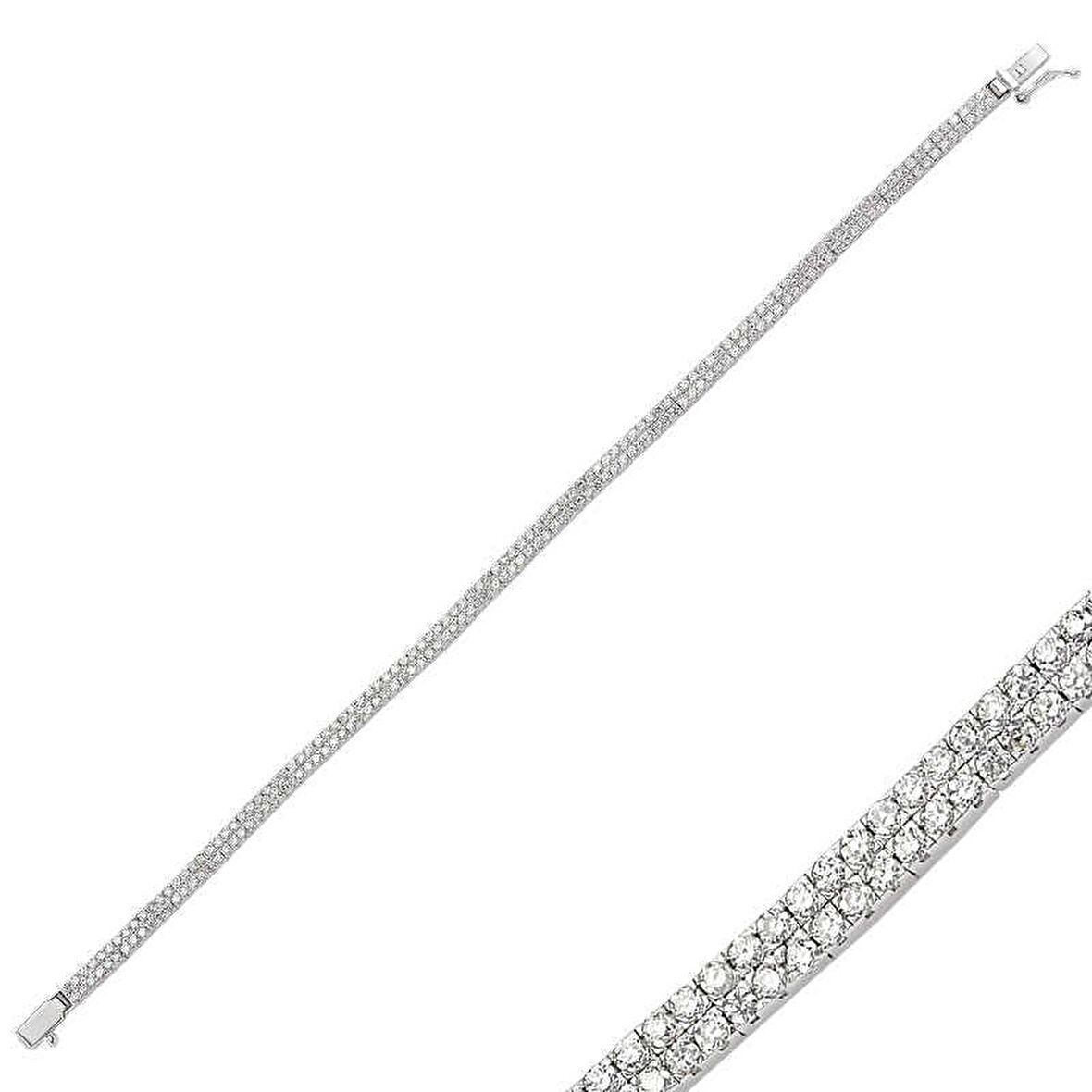 Gümüş İki Sıra Su Yolu Kadın Bileklik