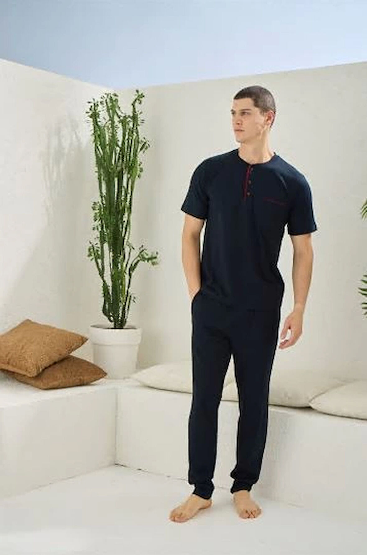Erkek 2090 Erkek  Midi Yaka Pijama Takım