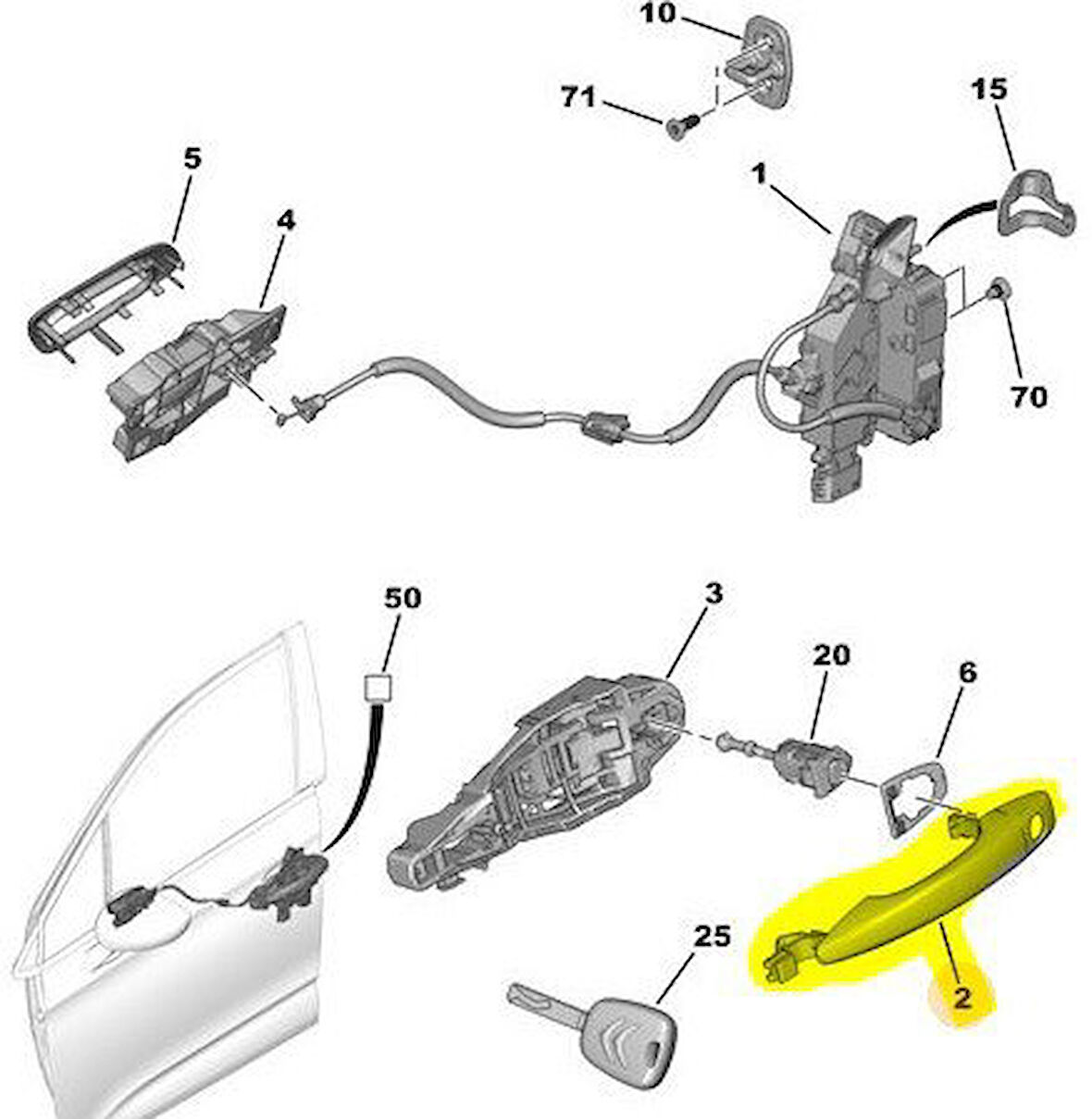 Citroen C4 Kapi Kolu Ön Diş (2009-2017) 1.6 HDI, 1.4 VTI, 1.6 VTI, 1.2 VTI 9101LW
