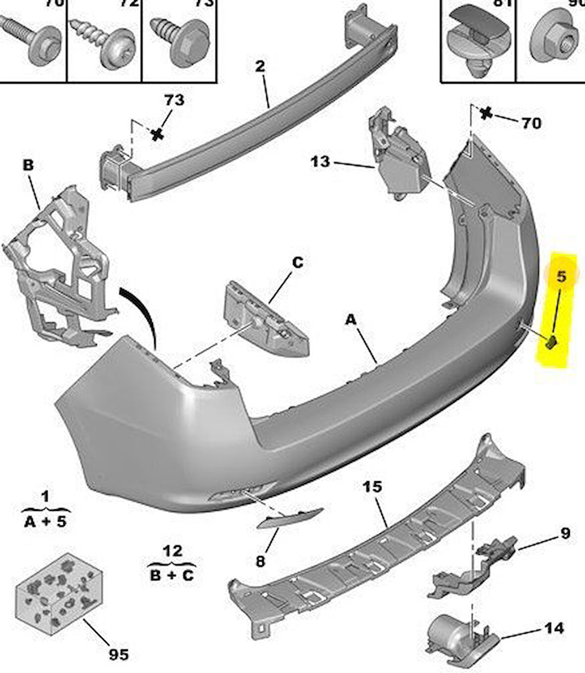 Peugeot 508 Arka Tampon Çeki Kapak (2010-2014) 1.6 HDI, 2.0 HDI, 1.6 L THP 7422W8