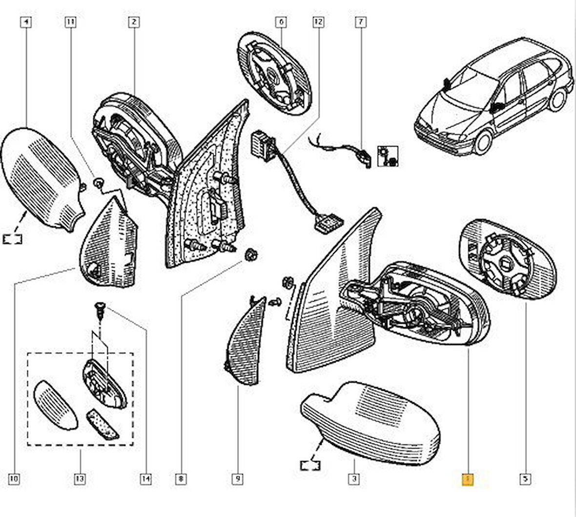 Renault Megane Scenic Kapi Aynasi Sol (1999-2003) 1.6, 1.9, 2.0 7700431542