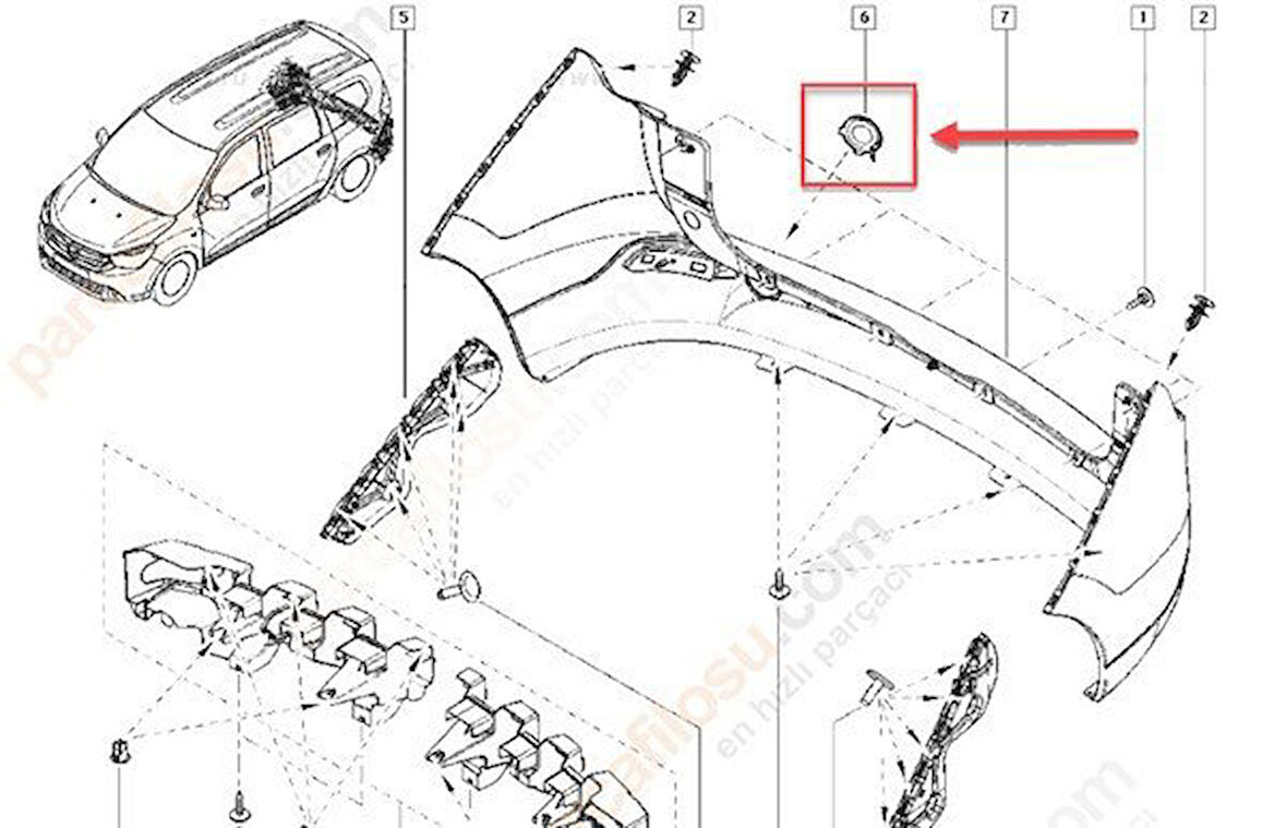 Dacia Lodgy Arka Tampon Çeki Kapak (2013-2022) 1.6, 1.2, 1.5 DCI 511656233R