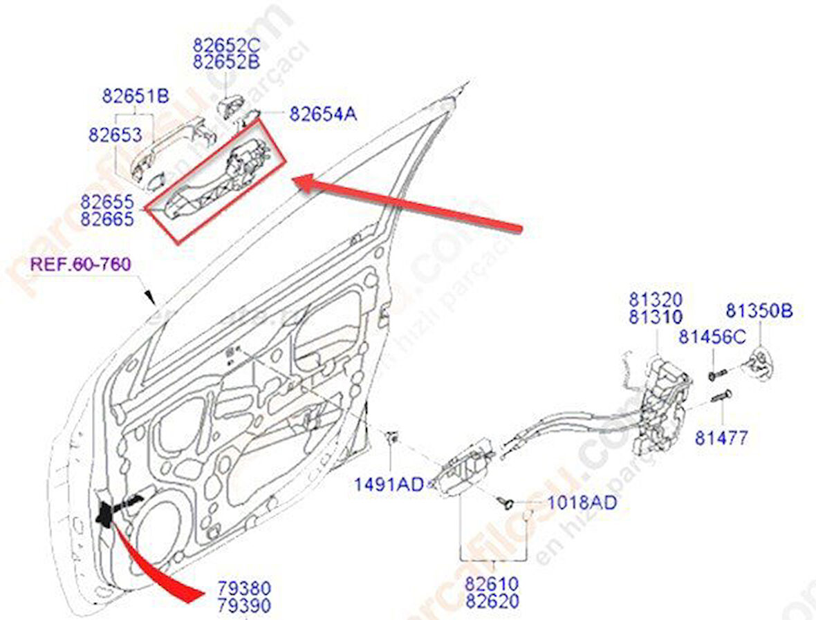 Hyundai İ20 Kapi Kolu Ön Diş (2008-2015) 1.4, 1.2, 1.4 CRDI, 1.1 CRDİ 826651J000