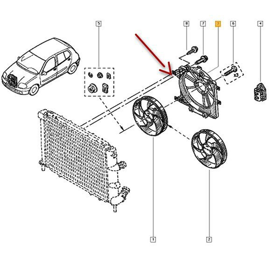 Renault Megane Scenic Fan Motoru Komple Çerçeveli (1996-2003) 1.6, 1.9, 2.0 7701045816