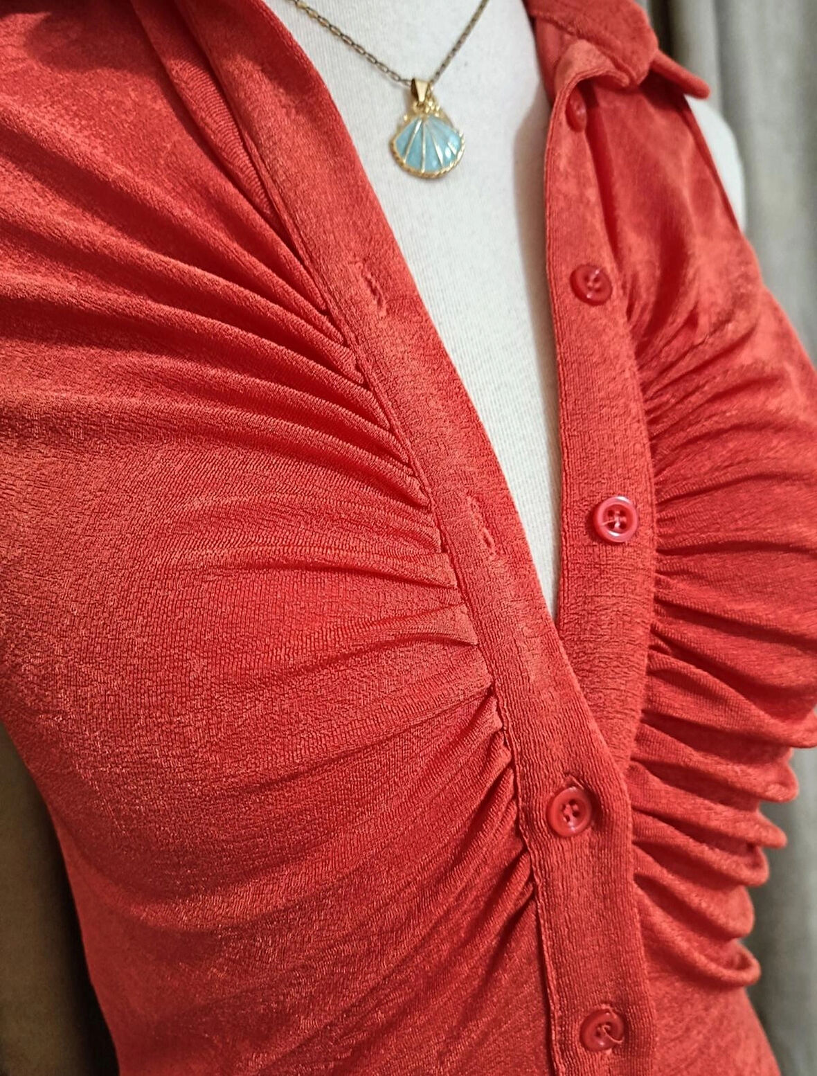 DÜĞMELİ TURUNCU PLAJ ELBİSESİ