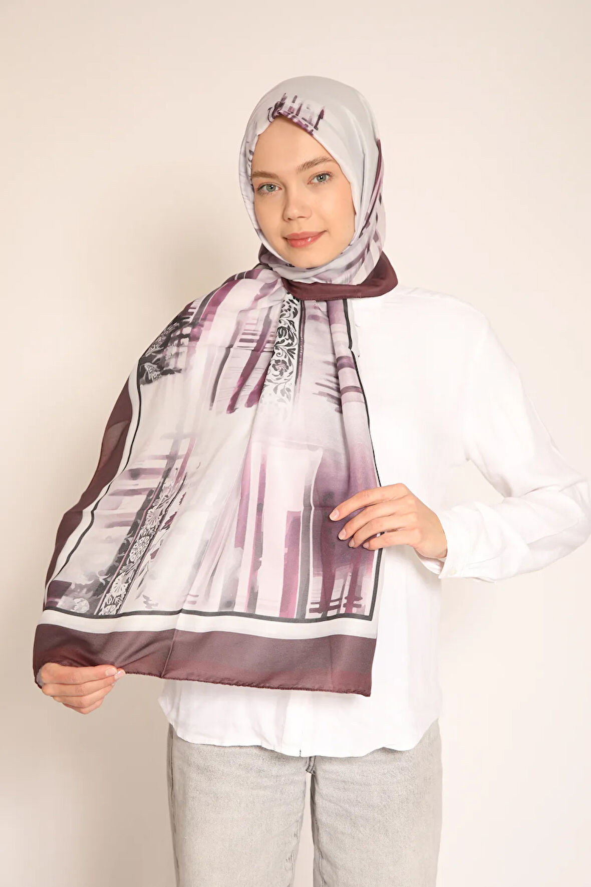 Modern Desenli Lila ve Gri Tonlu Şal – Zarif ve Şık Tasarım