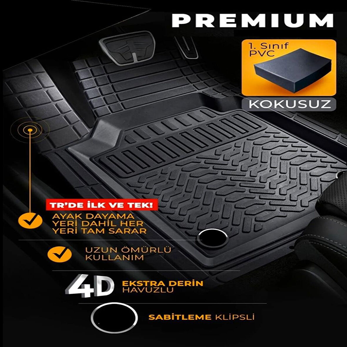 Opel Crossland 2023 ile uyumlu 4D Havuzlu Üniversal Yeni Nesil Pro Paspas Siyah - Universal New Generation Pro Mat with 4D Pool Black