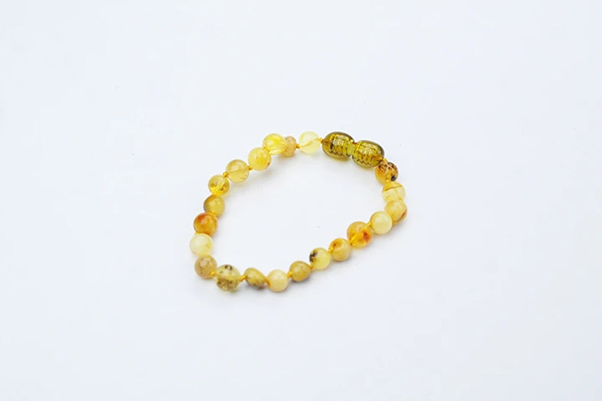 Fosilli  Damla Kehribar Bebek Bileklik