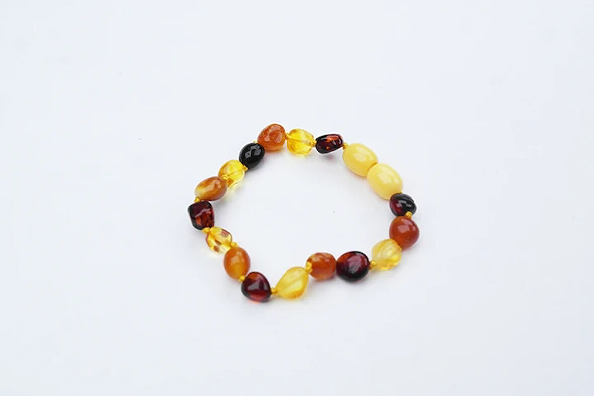 Gökkuşağı Renkli Doğal Kesim Damla Kehribar Bebek Bileklik