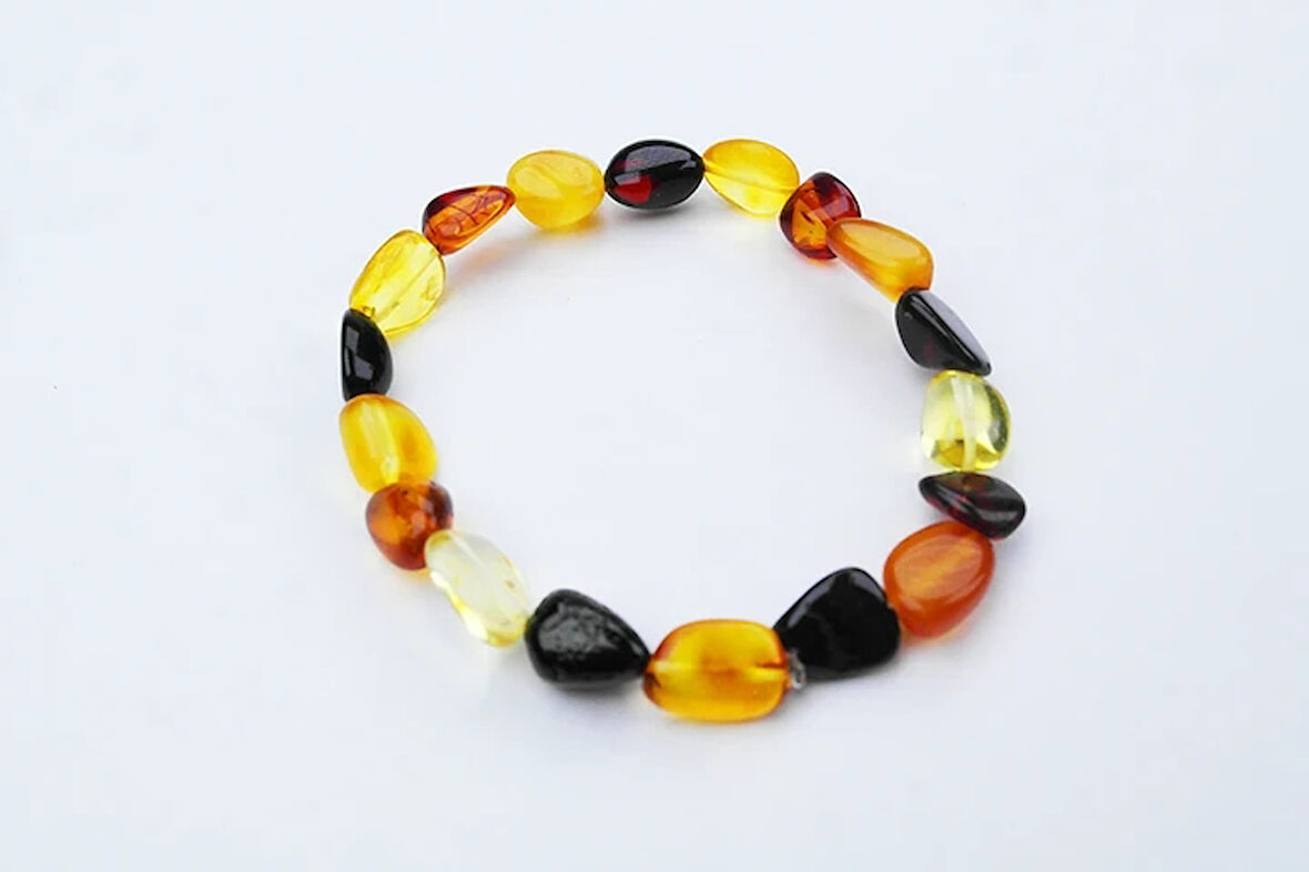 Gökkuşağı Doğal Kesim Damla Kehribar Yetişkin Bileklik