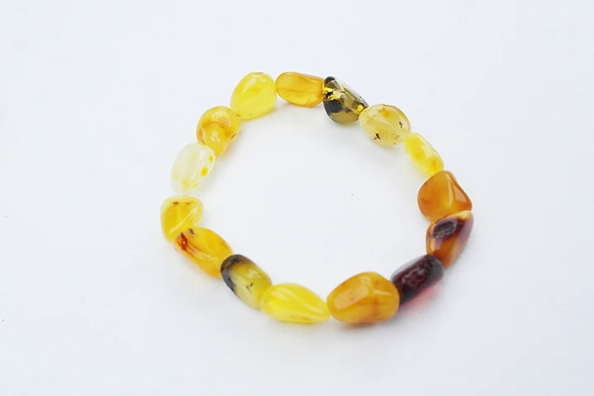 Fosilli Doğal Kesim Damla Kehribar Yetişkin Bileklik