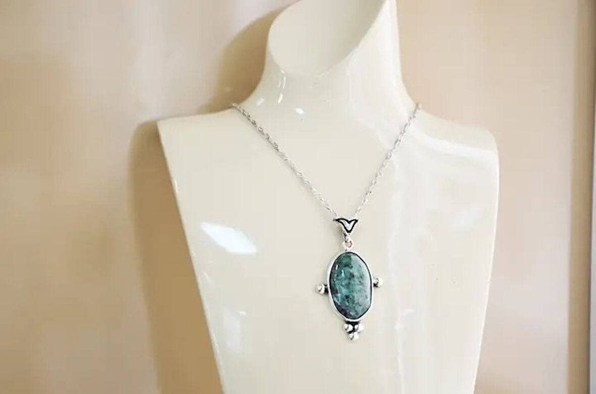 Ekinoks Gümüş Çerçeve Zümrüt Kadın  Kolye 