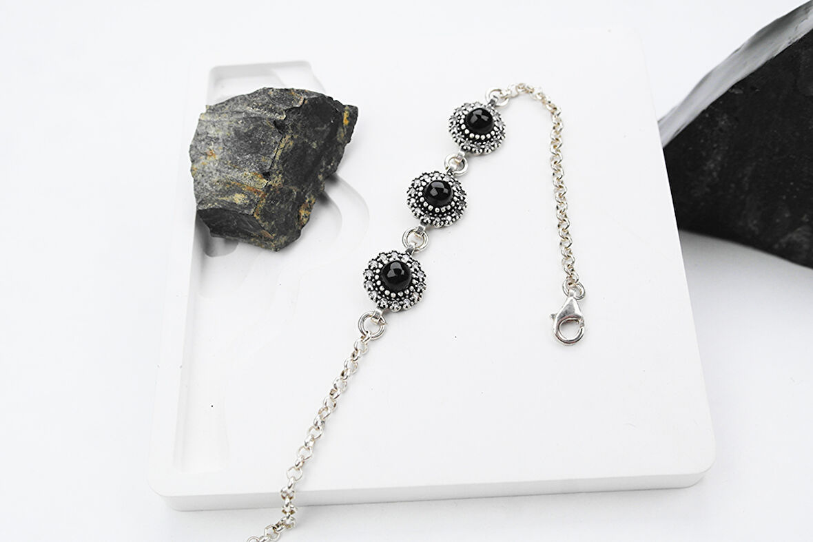 Sedef 925 Ayar Oltu Taşlı Gümüş Bileklik