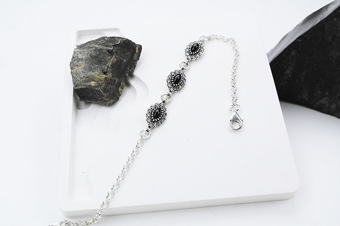 Duru  925 Ayar Oltu Taşlı Gümüş Bileklik