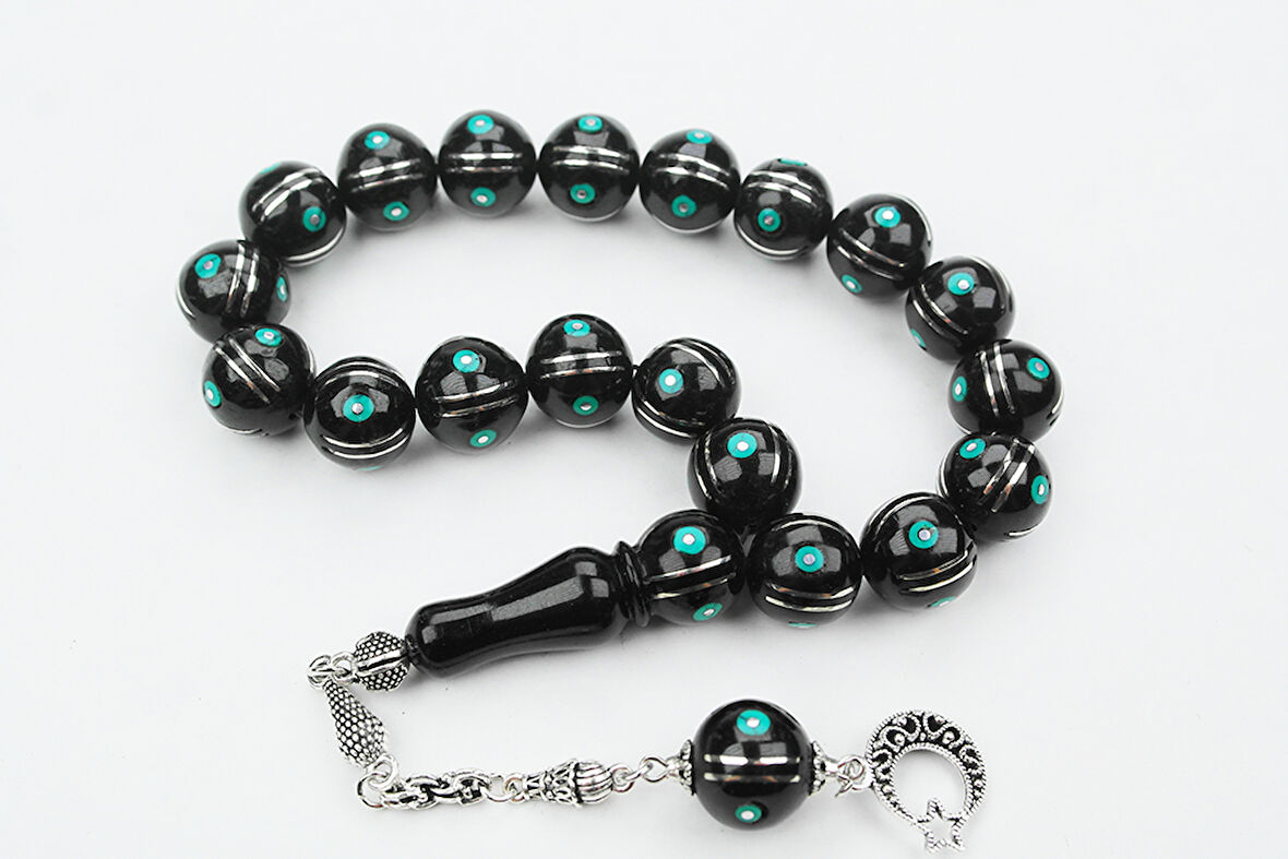 Maskot Yeşil Firuze Karpuz İşlemeli Oltu Sıkma Tespih