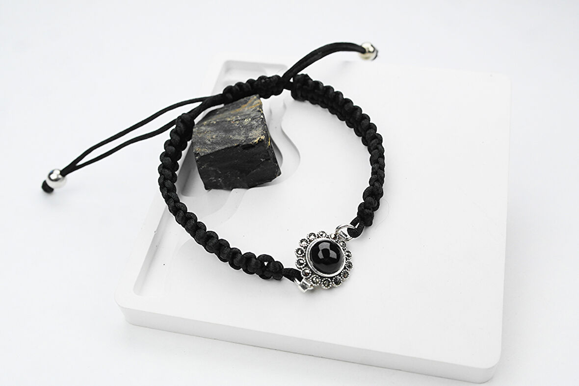 GONCA  OLTU TAŞI GÜMÜŞ ÇERÇEVE  AYARLANABİLİR  BİLEKLİK