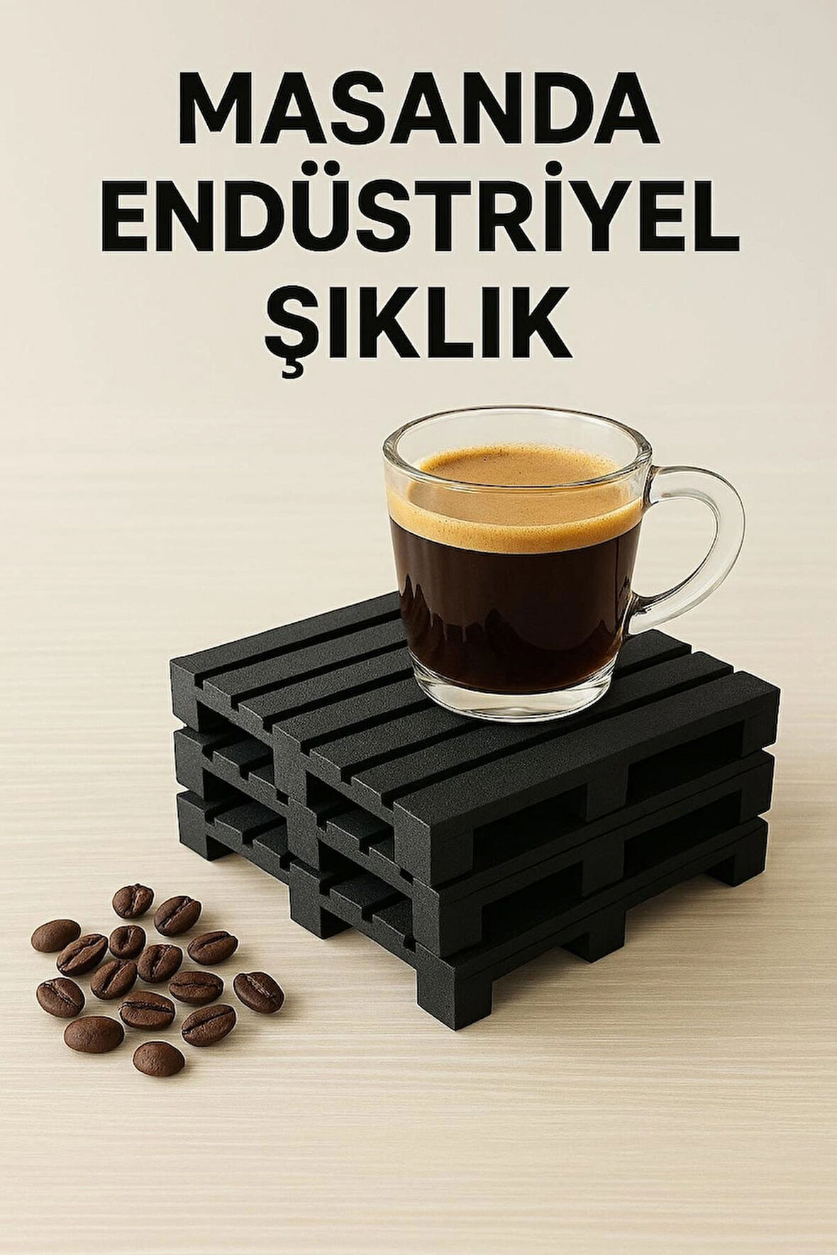 Palet Tasarım Bardak Altlığı - Siyah | Modern ve Endüstriyel Dekoratif Bardak Altlıkları (2'li Set)