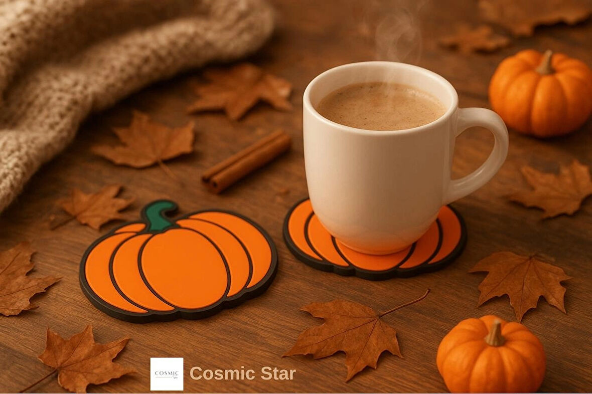 Balkabağı Cadılar Bayramı Tasarımlı Bardak Altlığı – Halloween Sonbahar Temalı Dekoratif (2’li Set)